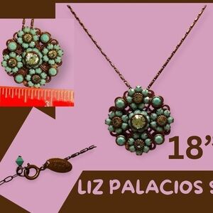 2 Liz Paiacios S.F. Feminine Vintage Bronze Cut Glass Bead Medallion Necklaces